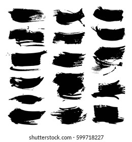 Abstract big black textured strokes big set isolated on a white background