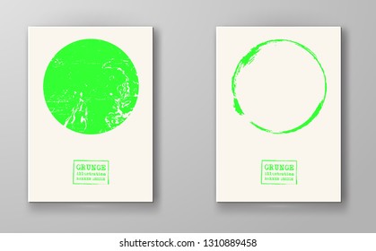 Abstract big color grunge circle on white background set. Brochure, banner, poster design. Sealed with decorative red stamp. Stylized symbol of Japan. Vector illustration.