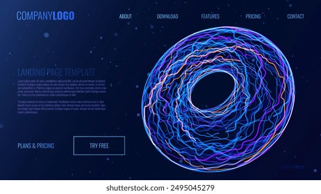 Abstract Big Data 3D Torus Flow Lines Futuristic Design of Tech Web Landing Page. Geometric Dynamic Website Design. Vector Illustration. 