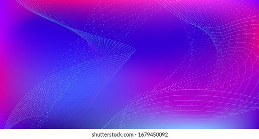 Abstract Big Data Background. Abstract Blue, Pink Waves on the Colorful. Low Poly Style On Dark Background. Modern Pixel Art .