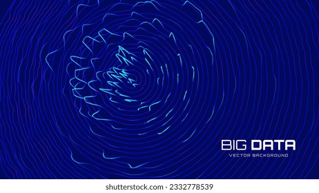 Abstract Big Data Digital Circles of Particles with Noise. Futuristic Circular Sound Wave. Big Data Visualization. 3D Virtual Space VR Cyberspace. Crypto Currency Concept. Vector Illustration.