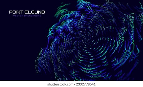 Abstract Big Data Digital Circles of Particles with Noise. Futuristic Circular Sound Wave. Big Data Visualization. 3D Virtual Space VR Cyberspace. Crypto Currency Concept. Vector Illustration.