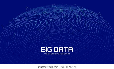 Abstract Big Data Digital Circles of Particles with Noise. Futuristic Circular Sound Wave. Big Data Visualization. 3D Virtual Space VR Cyberspace. Crypto Currency Concept. Vector Illustration.