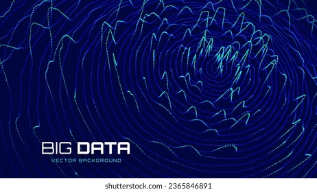 Abstract Big Data Digital Circles of Particles with Noise. Futuristic Circular Sound Wave. Big Data Visualization. 3D Virtual Space VR Cyberspace. Crypto Currency Concept. Vector Illustration.