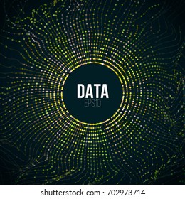 Abstract big data illustration. Particle circle grid glitch and wave. Digital bigdata background