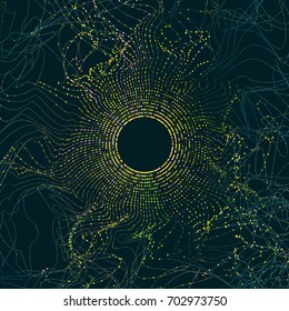 Abstract Big Data Illustration. Particle Circle Grid Glitch And Wave. Digital Bigdata Background