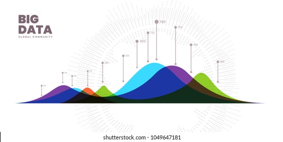 Abstract big data illustration. Vector abstract colorful big data information sorting visualization. Social network, financial analysis of complex databases. Intricate data graphic 