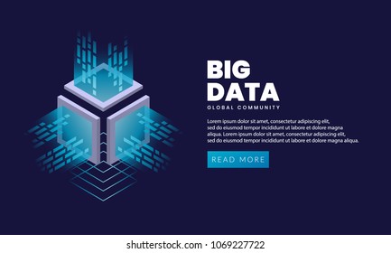 Abstract big data illustration. Vector big data information sorting visualization. Social network, financial analysis of complex databases. Intricate data graphic. Isometric vector illustration 