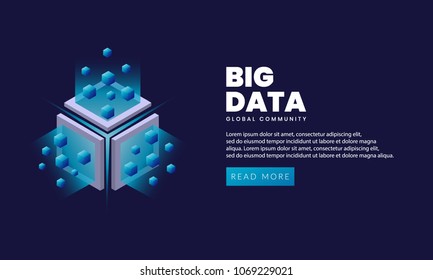 Abstract big data illustration. Vector big data information sorting visualization. Social network, financial analysis of complex databases. Intricate data graphic. Isometric vector illustration 