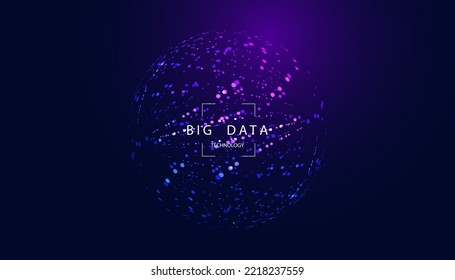 abstract Big data network circle digital connection and point curve wave communication futuristic on blue background.