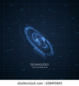 Abstract big data science vector background and shiny HUD shape and random numbers. EPS10