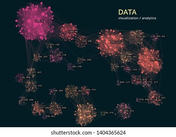 Abstract big data visualization concept. Infographics data science design. Cluster analysis. Vector background.