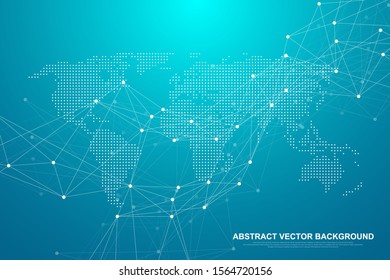 Abstract Big Data visualization digital network connection concept background. Artificial intelligence and engineering technology. Global network, Lines plexus, minimal array. Vector illustration