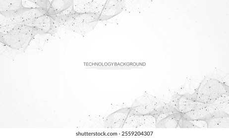 Abstract Big Data visualization digital network connection concept background. Artificial intelligence and engineering technology. Global network, Lines plexus, minimal array. Vector illustration