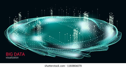 Abstract Big Data Visualization. Wave Glow Circle with Motion of Dots. 3d Futuristic Background for Science Slide or Visual Information. Cosmic Light. Technology Concept of Big Data Visualization.