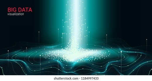 Abstract Big Data Visualization. Wave Glow Circle with Motion of Dots. 3d Futuristic Background for Science Slide or Visual Information. Cosmic Light. Technology Concept of Big Data Visualization.