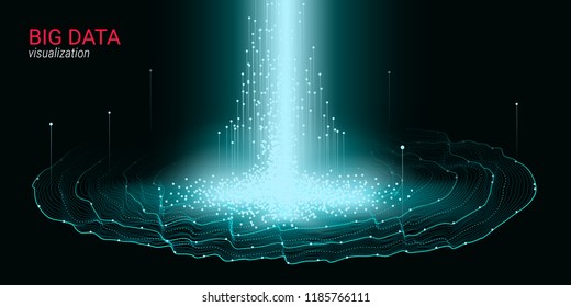 Abstract Big Data Visualization. Wave Glow Circle with Motion of Dots. 3d Futuristic Background for Science Slide or Visual Information. Cosmic Light. Technology Concept of Big Data Visualization.