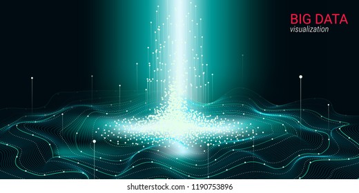 Abstract Big Data Visualization. Wave Glow Circle with Motion of Dots. 3d Futuristic Background for Science Slide or Visual Information. Cosmic Light. Technology Concept of Big Data Visualization.