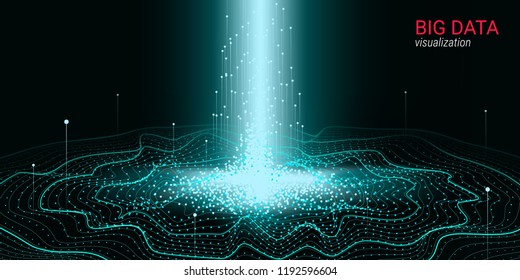 Abstract Big Data Visualization. Wave Glow Circle with Motion of Dots. 3d Futuristic Background for Science Slide or Visual Information. Cosmic Light. Technology Concept of Big Data Visualization.