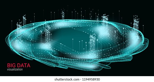 Abstract Big Data Visualization. Wave Glow Circle with Motion of Dots. 3d Futuristic Background for Science Slide or Visual Information. Cosmic Light. Technology Concept of Big Data Visualization.