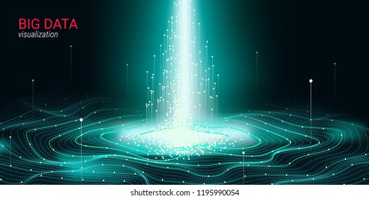 Abstract Big Data Visualization. Wave Glow Circle with Motion of Dots. 3d Futuristic Background for Science Slide or Visual Information. Cosmic Light. Technology Concept of Big Data Visualization.