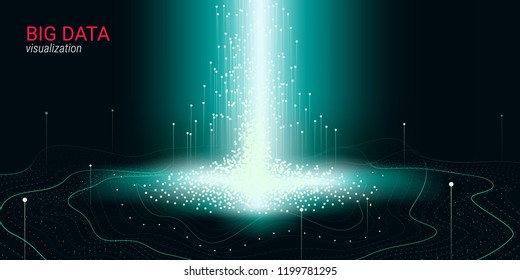 Abstract Big Data Visualization. Wave Glow Circle with Motion of Dots. 3d Futuristic Background for Science Slide or Information Stream. Cosmic Light. Technology Concept of Big Data Analysis.