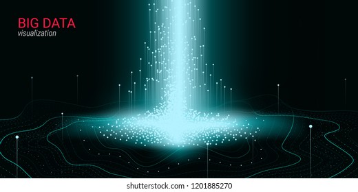 Abstract Big Data Visualization. Wave Glow Circle with Motion of Dots. 3d Futuristic Background for Science Slide or Information Stream. Cosmic Light. Technology Concept of Big Data Analysis.