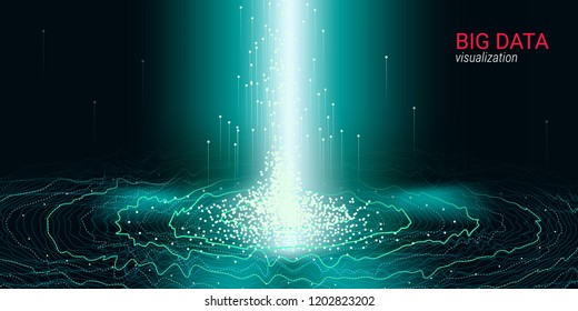 Abstract Big Data Visualization. Wave Glow Circle with Motion of Dots. 3d Futuristic Background for Science Slide or Information Stream. Cosmic Light. Technology Concept of Big Data Analysis.