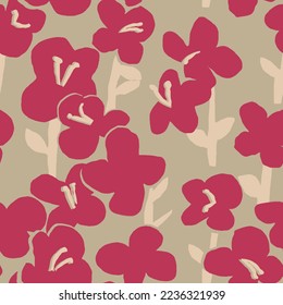 Abstract Big flowers seamless pattern in Viva Magenta Colors pallet in vector.