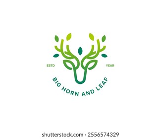 Abstract big horn deer with nature leaf logo