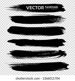 Abstract big ink black long thick brush strokes on imitation transparent background