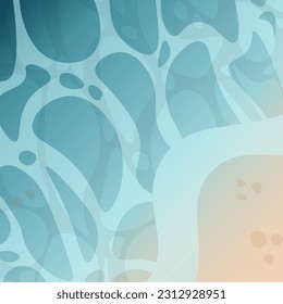 Abstract Big Pattern Water Ocean Sea Background Blue Waves Yellow Sand Beach Cartoon Vector Design