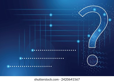 Abstract big question marks futuristic concept banner place text glowing polygonal style dark blue background Modern abstract connection design Copy space Neon effect Query important information FAQ