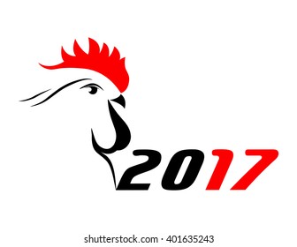 abstract big red and black  cock 2017. new year. vector