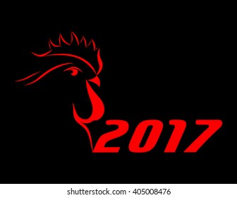 abstract big red cock 2017 on black background. new year. vector