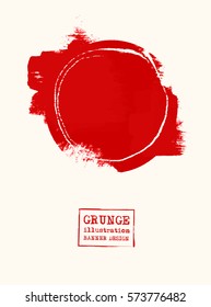Abstract big red grunge circle on white background. Sealed with decorative red stamp. Stylized symbol of Japan. Vector illustration.