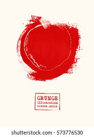 Resumen de un gran círculo rojo sobre fondo blanco. Sellado con sello rojo decorativo. Símbolo estilizado de Japón. Ilustración vectorial.