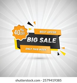 Abstract big sale 40% off only this week best offer poster design vector illustration. Discount offer sale banners. Best offer price stickers. end of season special offer banner. vector Illustration.