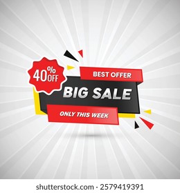 Abstract big sale 40% off only this week best offer poster design vector illustration. Discount offer sale banners. Best offer price stickers. end of season special offer banner. vector Illustration.