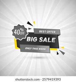 Abstract big sale 40% off only this week best offer poster design vector illustration. Discount offer sale banners. Best offer price stickers. end of season special offer banner. vector Illustration.