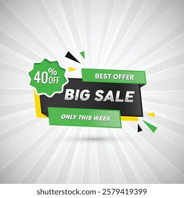 Abstract big sale 40% off only this week best offer poster design vector illustration. Discount offer sale banners. Best offer price stickers. end of season special offer banner. vector Illustration.