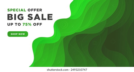 Abstract big sale banner with dynamic gradient elements. Special offer. Save up to 75%.