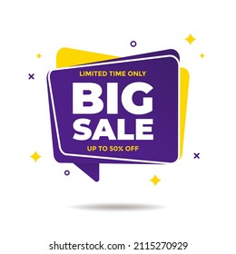 abstract big sale banner isolated on white background, modern big sale advertisement with purple and yellow color template vector