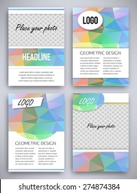 Abstract big set of multicolor or colorful triangular geometric design brochure and flyer template, vector illustration