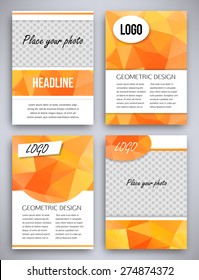 Abstract big set of orange triangular geometric design brochure and flyer template, vector illustration