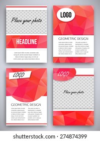 Abstract big set of red triangular geometric design brochure and flyer template, vector illustration
