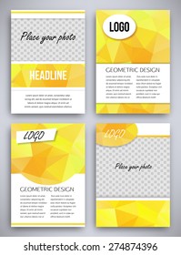 Abstract big set of yellow triangular geometric design brochure and flyer template, vector illustration
