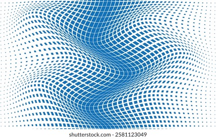 abstract big to small blue rectangle dot wave pattern suitable for background.