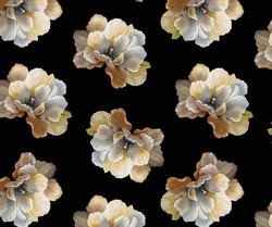 Abstract Big Vector Flowers Design With Black Color Background Illustration Textile Digital Image
