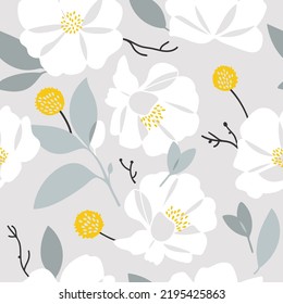 Abstract big white flowers seamless pattern